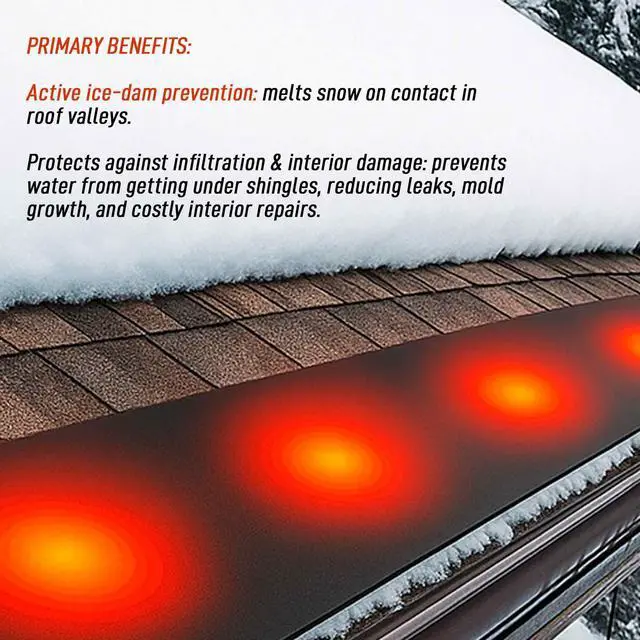 Alt view image 6 of 6 - Roof Valley Ice Dam Heater Mat - Snow & Ice Melting System - Prevents Ice Dams & Roof Leaks - American Made - UL Listed Components - Melts 2 Inches of Snow per Hour (8' x 13")