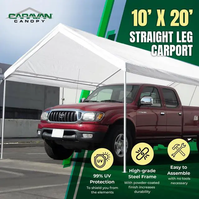 Alt view image 2 of 6 - Canopy Powder Coated Heavy Duty Steel Frame Pop Up Carport with 6 Steel Stakes for Outdoor Activities and Events, White
