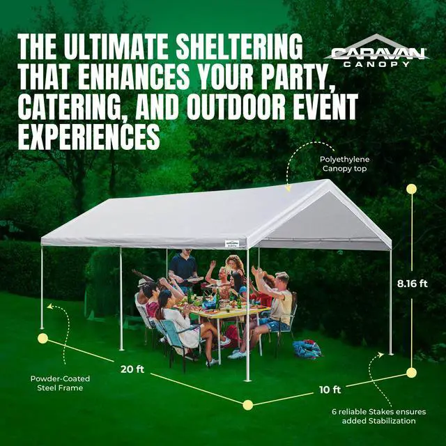 Alt view image 3 of 6 - Canopy Powder Coated Heavy Duty Steel Frame Pop Up Carport with 6 Steel Stakes for Outdoor Activities and Events, White
