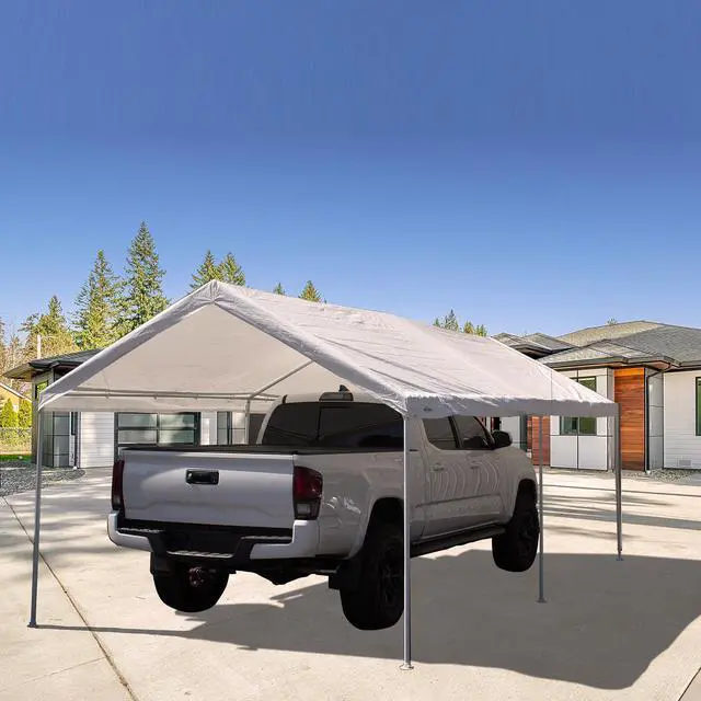 Alt view image 5 of 6 - Canopy Powder Coated Heavy Duty Steel Frame Pop Up Carport with 6 Steel Stakes for Outdoor Activities and Events, White