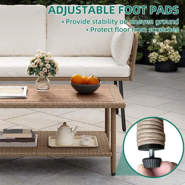 Alt view image 4 of 6 - 2 Pieces Patio Furniture Set, All-Weather Wicker Loveseat with Thick Cushions & Rattan Table, Outdoor Conversation Set for Patio, Balcony, Backyard, Deck, Poolside