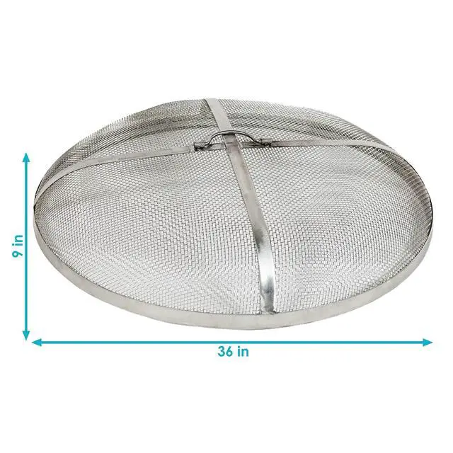 Alt view image 3 of 6 - Sunnydaze Round Fire Pit Screen Cover - 36-Inch Stainless Steel Mesh Fire Pit Spark Screen - Spark Lid Top Cover with Handle