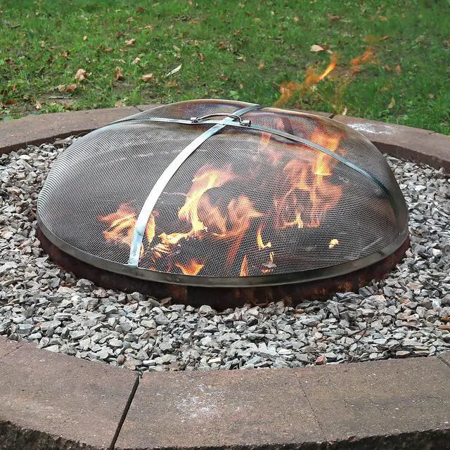 Alt view image 4 of 6 - Sunnydaze Round Fire Pit Screen Cover - 36-Inch Stainless Steel Mesh Fire Pit Spark Screen - Spark Lid Top Cover with Handle