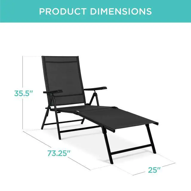 Alt view image 2 of 6 - Set of 2 Outdoor Patio Chaise Lounge Chair Adjustable Reclining Folding Pool Lounger for Poolside, Deck, Backyard w/Steel Frame, 250lb Weight Capacity - Black