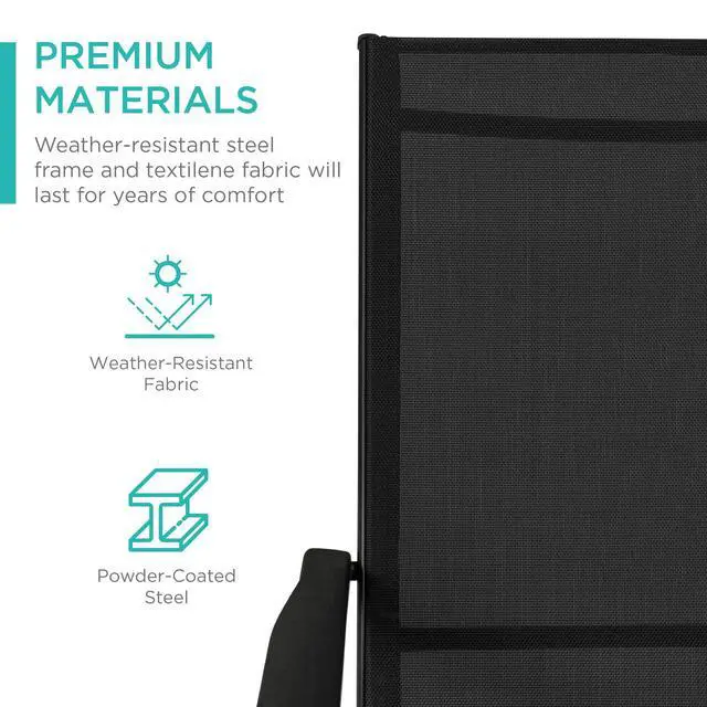Alt view image 4 of 6 - Set of 2 Outdoor Patio Chaise Lounge Chair Adjustable Reclining Folding Pool Lounger for Poolside, Deck, Backyard w/Steel Frame, 250lb Weight Capacity - Black