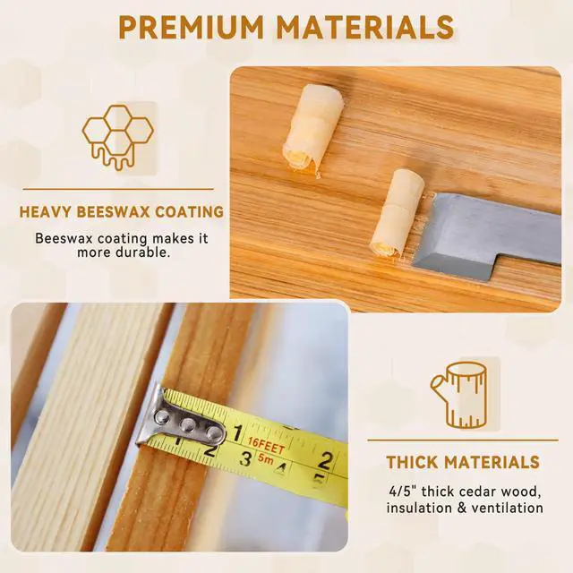 Alt view image 4 of 6 - 10 Frame Bee Hive,Beeswax Coated Beehive Kit for Bee Keeper,Complete Beehive Include 1 Deep Brood Bee Box and 1 Medium Bee Hive Box with Frames and Foundations