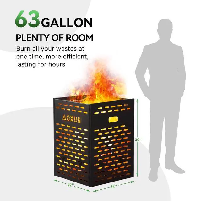 Alt view image 6 of 6 - 63 Gallon Ultra Thick Burn Barrel for Yard Waste - Heavy Duty Outdoor Incinerator Drum with Burn Cage for Paper, Leaves, Trash & Wood (27.9")
