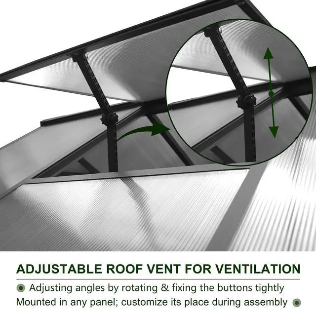 Alt view image 5 of 6 - 6' x 10' Greenhouse for Outdoors, Polycarbonate Green House with Adjustable Vent, Aluminum Frame, Rivet Structure, Walk-in Greenhouses for Yard, Garden, Hobby, Grey