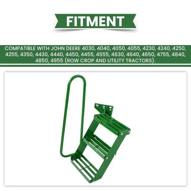 Alt view image 2 of 6 - Left Hand Stair Step Kit Compatible with John Deere 4050 4240 4430 4630 4440 4230 4555 4650 4850 4955 LH Handrail Powder Coated Durable Steel Tractor Step