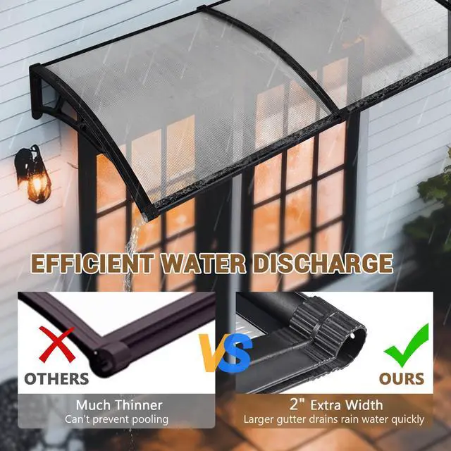 Alt view image 2 of 6 - 2Pack 40"x40" Door Window Awning Whole One-piece Polycarbonate Anti-UV30+ Cover Front Door Outdoor Rain Snow Sunlight Protection Hollow Sheet Patio Yard Door White Board