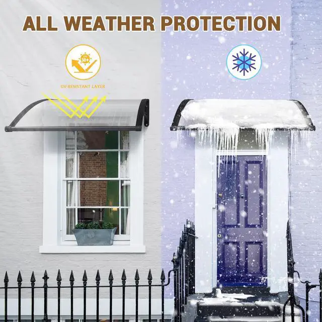 Alt view image 5 of 6 - 2Pack 40"x40" Door Window Awning Whole One-piece Polycarbonate Anti-UV30+ Cover Front Door Outdoor Rain Snow Sunlight Protection Hollow Sheet Patio Yard Door White Board