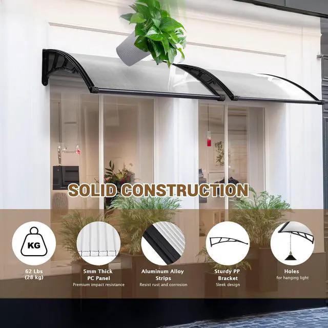 Alt view image 6 of 6 - 2Pack 40"x40" Door Window Awning Whole One-piece Polycarbonate Anti-UV30+ Cover Front Door Outdoor Rain Snow Sunlight Protection Hollow Sheet Patio Yard Door White Board