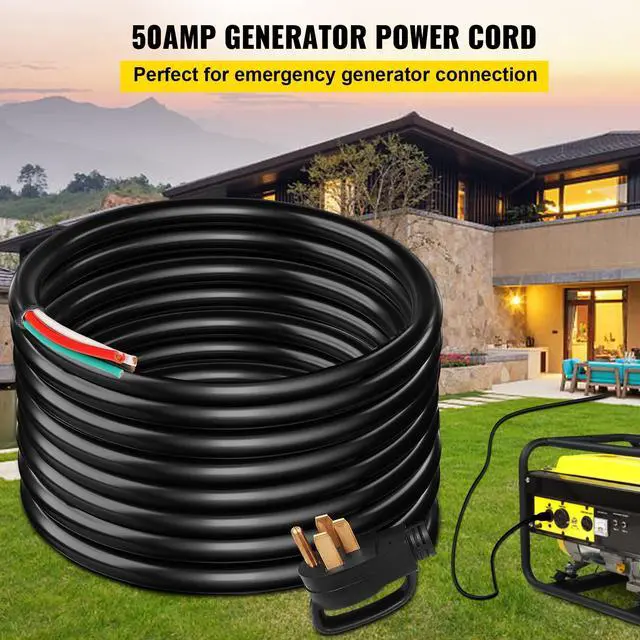 Alt view image 2 of 6 - 50FT 50 Amp Generator Cord, 6/3+8/1 AWG Pure Copper STW Cable 125V/250V 12500W, NEMA 14-50P to Bare Wire Open End for Transfer Switch Inlet Box Hardwire, ETL Listed