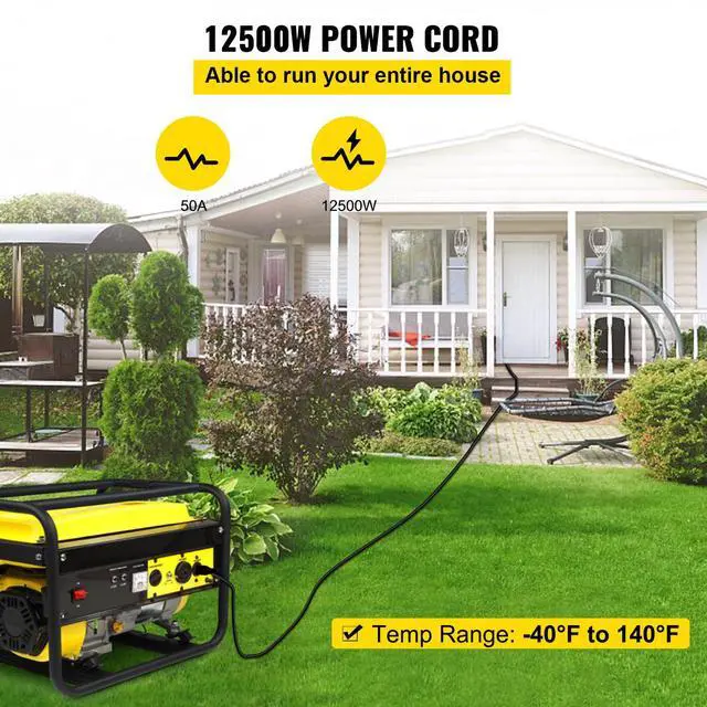 Alt view image 3 of 6 - 50FT 50 Amp Generator Cord, 6/3+8/1 AWG Pure Copper STW Cable 125V/250V 12500W, NEMA 14-50P to Bare Wire Open End for Transfer Switch Inlet Box Hardwire, ETL Listed