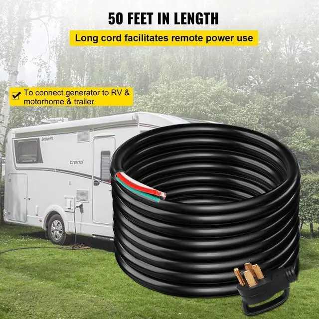 Alt view image 4 of 6 - 50FT 50 Amp Generator Cord, 6/3+8/1 AWG Pure Copper STW Cable 125V/250V 12500W, NEMA 14-50P to Bare Wire Open End for Transfer Switch Inlet Box Hardwire, ETL Listed