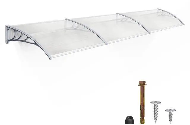 Main image of 116 inch Window Awning Outdoor Polycarbonate Hollow Sheet Door Patio Canopy (40''x120,White Panels with Silver Bracket)