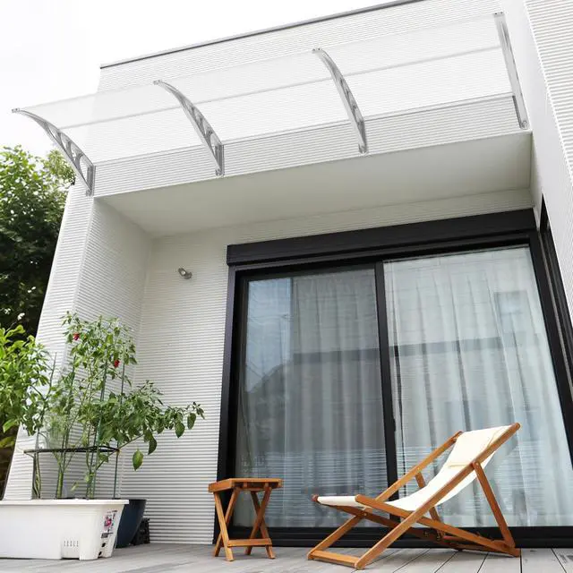 Alt view image 2 of 6 - 116 inch Window Awning Outdoor Polycarbonate Hollow Sheet Door Patio Canopy (40''x120,White Panels with Silver Bracket)