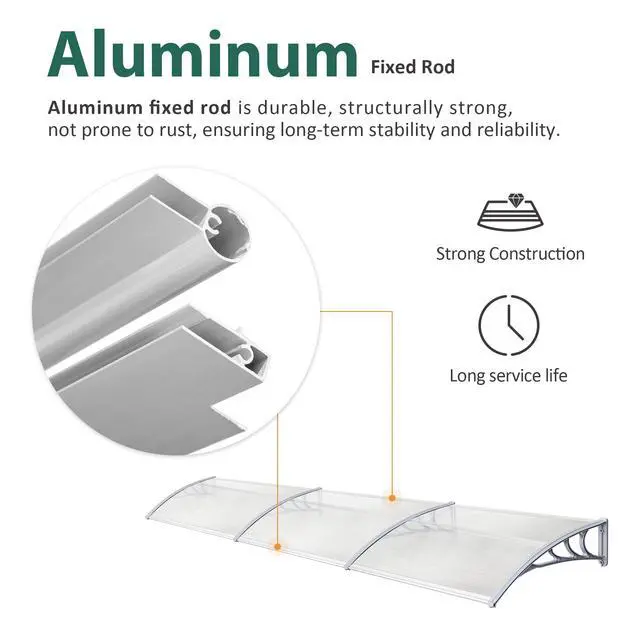 Alt view image 5 of 6 - 116 inch Window Awning Outdoor Polycarbonate Hollow Sheet Door Patio Canopy (40''x120,White Panels with Silver Bracket)