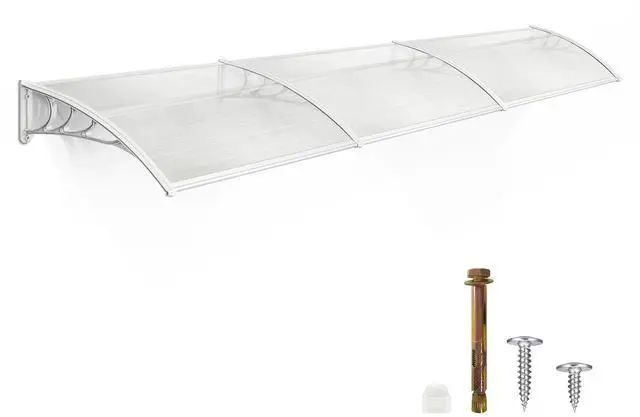 Main image of 115.9 inch Window Awning Outdoor Polycarbonate Hollow Sheet Door Patio Canopy (40''x120'', White Panels with White Bracket)