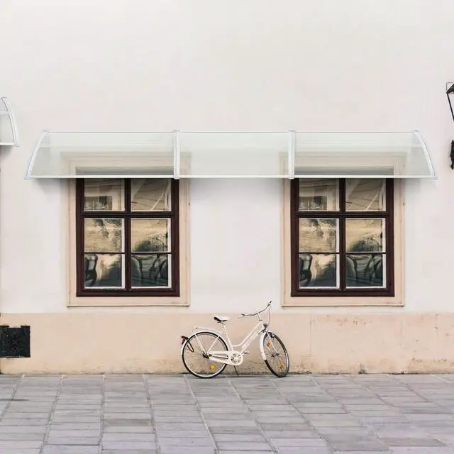 Alt view image 2 of 6 - 115.9 inch Window Awning Outdoor Polycarbonate Hollow Sheet Door Patio Canopy (40''x120'', White Panels with White Bracket)