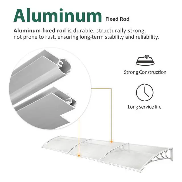 Alt view image 3 of 6 - 115.9 inch Window Awning Outdoor Polycarbonate Hollow Sheet Door Patio Canopy (40''x120'', White Panels with White Bracket)