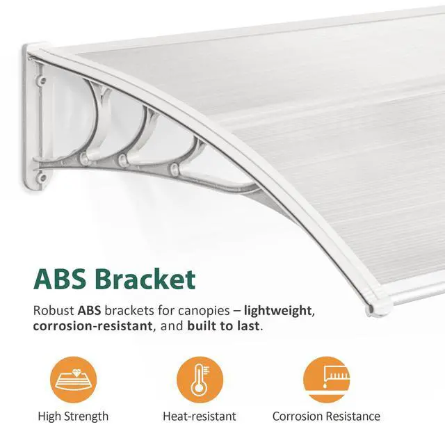 Alt view image 4 of 6 - 115.9 inch Window Awning Outdoor Polycarbonate Hollow Sheet Door Patio Canopy (40''x120'', White Panels with White Bracket)