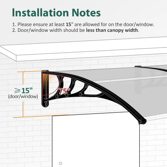 Alt view image 5 of 6 - 115.9 inch Window Awning Outdoor Polycarbonate Hollow Sheet Door Patio Canopy (40''x120'', White Panels with White Bracket)