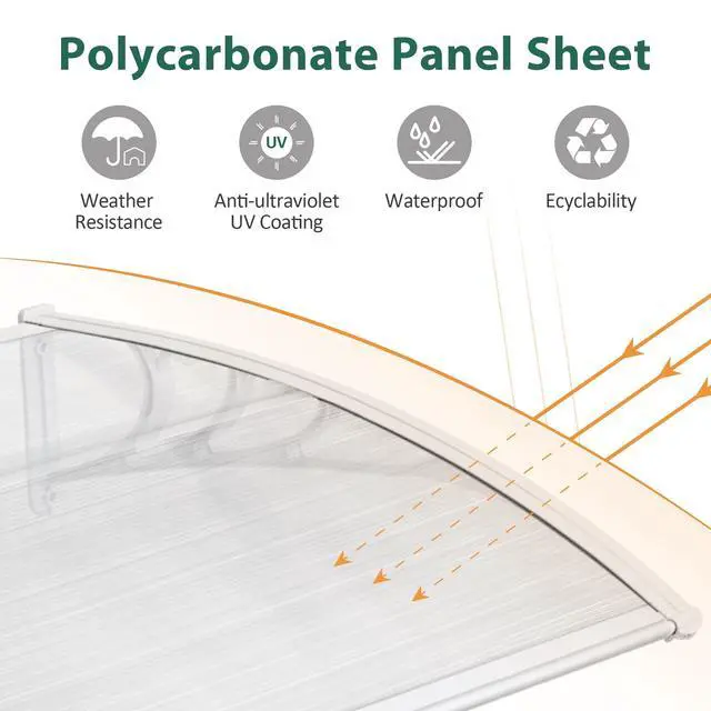 Alt view image 6 of 6 - 115.9 inch Window Awning Outdoor Polycarbonate Hollow Sheet Door Patio Canopy (40''x120'', White Panels with White Bracket)