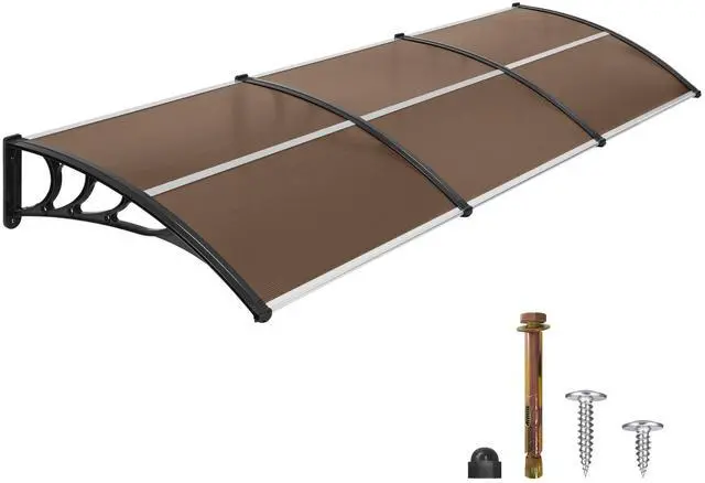Main image of 115.9 inch Window Awning Outdoor Polycarbonate Hollow Sheet Door Patio Canopy (40''x120'', Dark Brown Panels with Black Bracket)