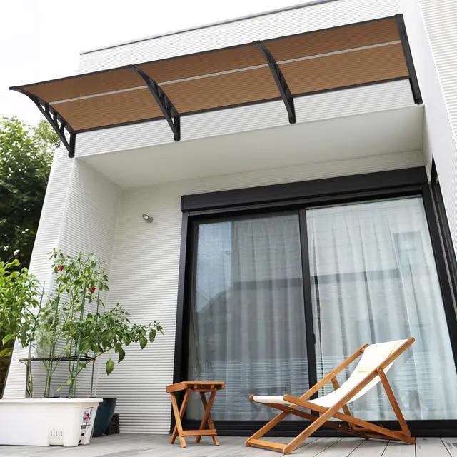 Alt view image 3 of 6 - 115.9 inch Window Awning Outdoor Polycarbonate Hollow Sheet Door Patio Canopy (40''x120'', Dark Brown Panels with Black Bracket)