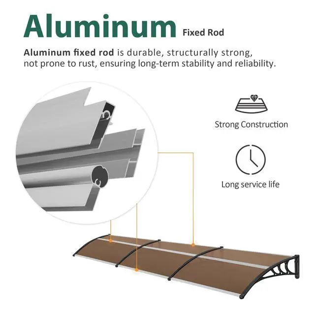 Alt view image 6 of 6 - 115.9 inch Window Awning Outdoor Polycarbonate Hollow Sheet Door Patio Canopy (40''x120'', Dark Brown Panels with Black Bracket)