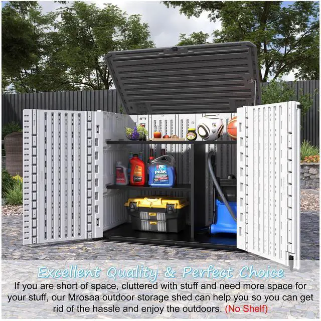 Alt view image 2 of 6 - Horizontal Outdoor Storage Shed, 34 Cu.ft Outdoor Storage Cabinet Waterproof for Garden/Backyard/Home/Pool, Lockable (Off White)