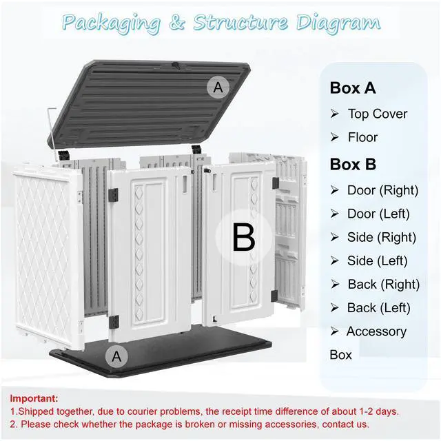Alt view image 5 of 6 - Horizontal Outdoor Storage Shed, 34 Cu.ft Outdoor Storage Cabinet Waterproof for Garden/Backyard/Home/Pool, Lockable (Off White)