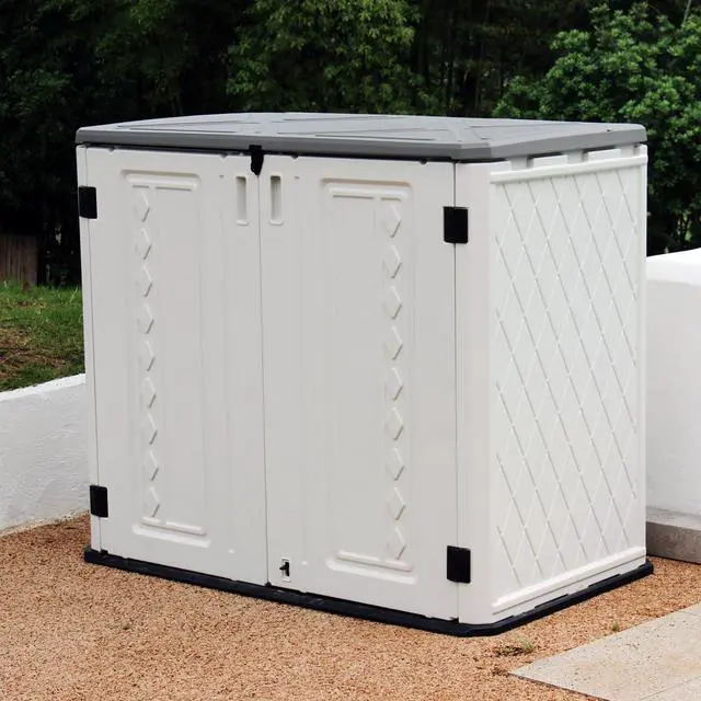 Alt view image 6 of 6 - Horizontal Outdoor Storage Shed, 34 Cu.ft Outdoor Storage Cabinet Waterproof for Garden/Backyard/Home/Pool, Lockable (Off White)