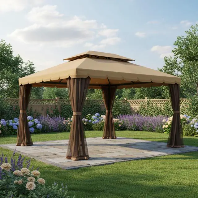 Alt view image 2 of 6 - Reinforced RipLock 350 Replacement Canopy Top Cover Compatible with Outsunny Classic 10' x 13' Gazebo Models 01-0879, OTSU1444 - Beige