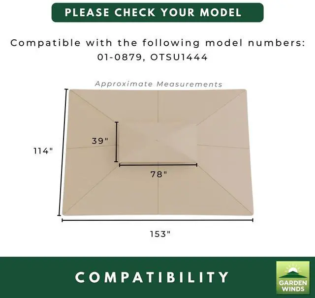 Alt view image 5 of 6 - Reinforced RipLock 350 Replacement Canopy Top Cover Compatible with Outsunny Classic 10' x 13' Gazebo Models 01-0879, OTSU1444 - Beige