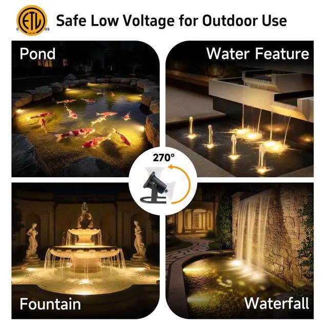 Alt view image 6 of 6 - Submersible Pond Light - 12V Low Voltage IP68 Waterproof, Solid Brass Underwater Light with 2700K MR16 LED Bulb, for Water Fountains, Waterfalls, Pool and Outdoor Landscape Lighting(4 Pack)