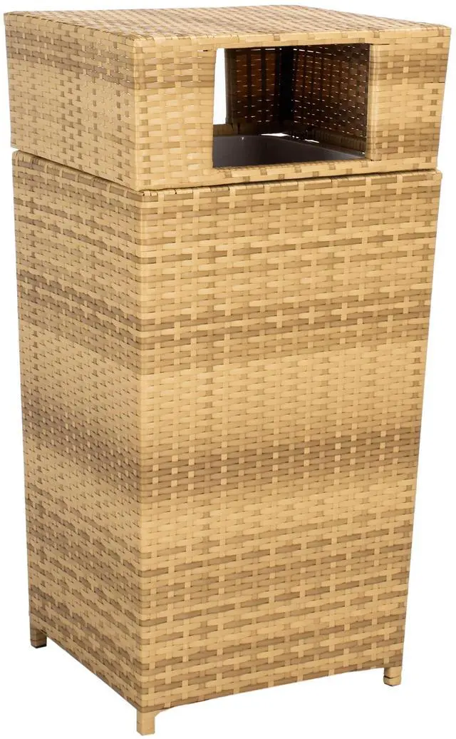 Main image of Outdoor - Mazeli Trash Bin - Natural - Steel Frame Textured Surface - Modern Geometric Removable-Top Design - Ideal for Patio, Deck, Porch, Backyard, 17.6" W x 16.8" D x 35.1" H (PAT7512D)