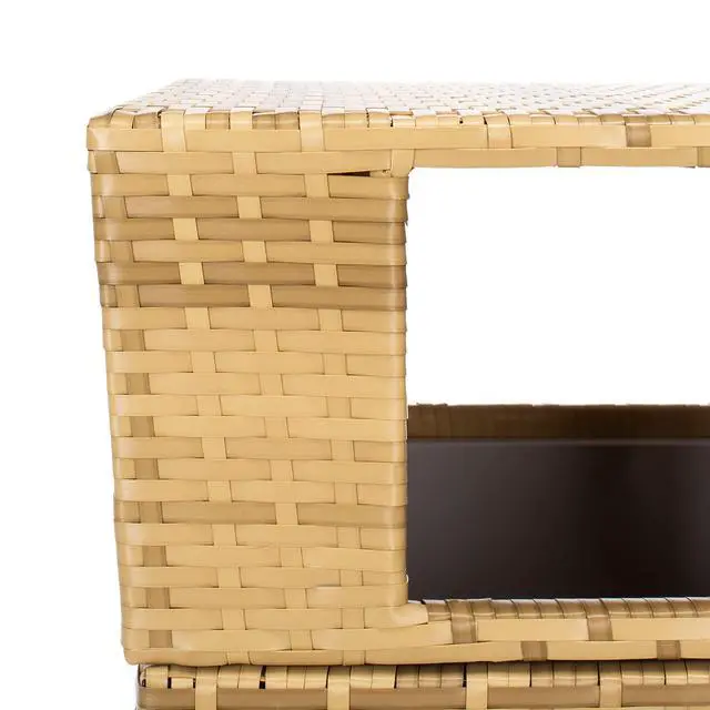 Alt view image 3 of 6 - Outdoor - Mazeli Trash Bin - Natural - Steel Frame Textured Surface - Modern Geometric Removable-Top Design - Ideal for Patio, Deck, Porch, Backyard, 17.6" W x 16.8" D x 35.1" H (PAT7512D)