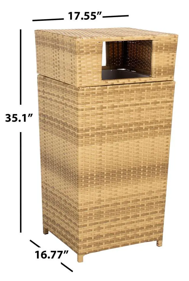 Alt view image 4 of 6 - Outdoor - Mazeli Trash Bin - Natural - Steel Frame Textured Surface - Modern Geometric Removable-Top Design - Ideal for Patio, Deck, Porch, Backyard, 17.6" W x 16.8" D x 35.1" H (PAT7512D)