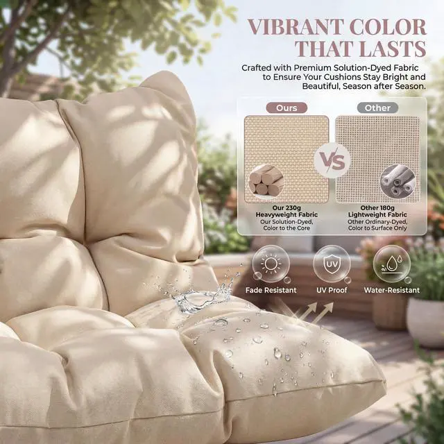 Alt view image 5 of 6 - Hanging Egg Chair with Stand, 350 Lbs Capacity Boho Wicker Egg Swing Chair with Cozy Tufted Cushion, Foldable All-Weather Hammock Seat for Patio Porch Lawn Garden Bedroom Indoor, Beige