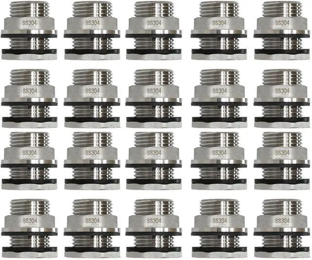 Main image of SSBF020 Stainless Steel 304 Bulkhead Tank Fitting (Double Female 1/2 NPT/FIP and Male 3/4" NH/MHT Garden Hose Threaded) (20)