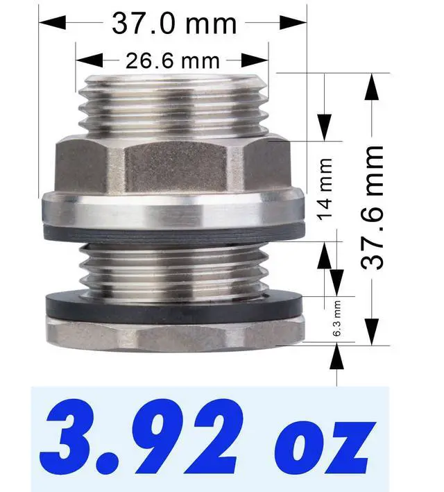 Alt view image 4 of 6 - SSBF020 Stainless Steel 304 Bulkhead Tank Fitting (Double Female 1/2 NPT/FIP and Male 3/4" NH/MHT Garden Hose Threaded) (20)