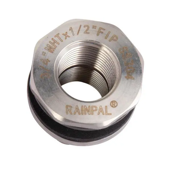 Alt view image 5 of 6 - SSBF020 Stainless Steel 304 Bulkhead Tank Fitting (Double Female 1/2 NPT/FIP and Male 3/4" NH/MHT Garden Hose Threaded) (20)