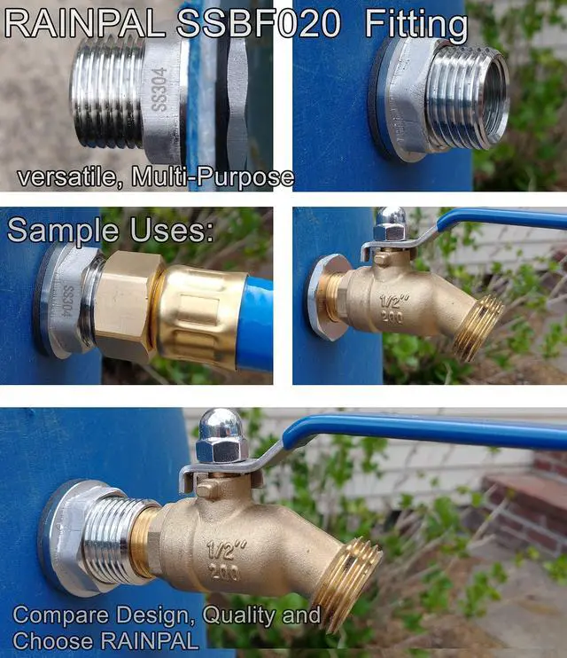 Alt view image 6 of 6 - SSBF020 Stainless Steel 304 Bulkhead Tank Fitting (Double Female 1/2 NPT/FIP and Male 3/4" NH/MHT Garden Hose Threaded) (20)