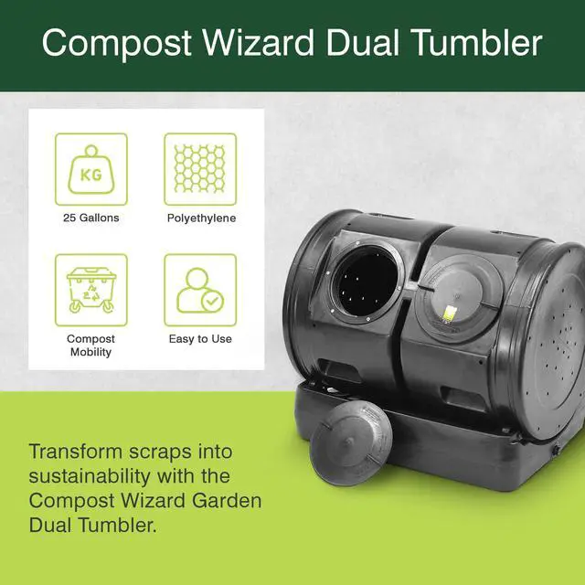 Alt view image 2 of 6 - Compost Wizard Outdoor Garden Dual Tumbler Compost Container, Black
