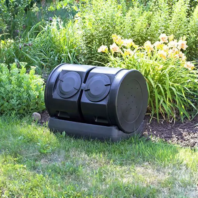 Alt view image 4 of 6 - Compost Wizard Outdoor Garden Dual Tumbler Compost Container, Black