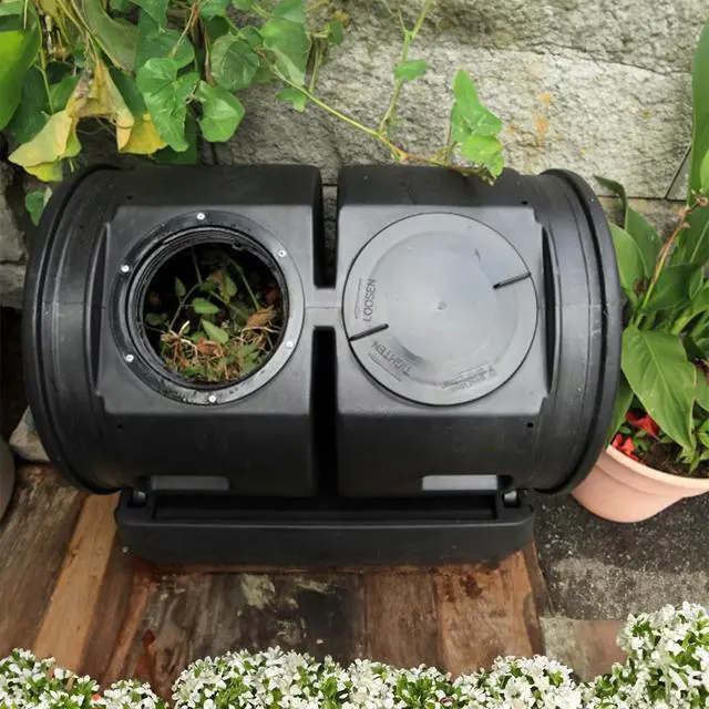 Alt view image 5 of 6 - Compost Wizard Outdoor Garden Dual Tumbler Compost Container, Black