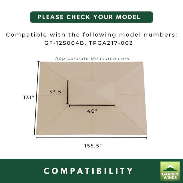 Alt view image 5 of 6 - Durable 350 Replacement Canopy Top Compatible with Allen Roth 10' x 12' Gazebo Models GF-12S004B, TPGAZ17-002 - Stripe Stone