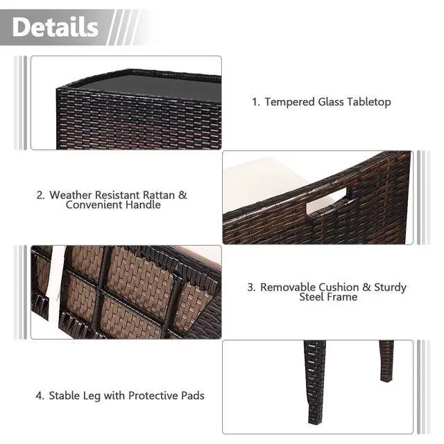 Alt view image 4 of 6 - 3 PCS Cushioned Outdoor Wicker Patio Set Convention Bistro Set with Patio Sofa Chairs Garden Lawn Space Saving Conversation Furniture No Assembly (Light Brown)